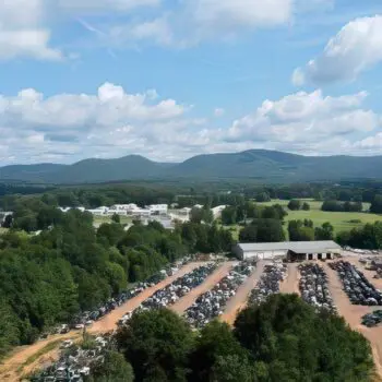 Auto salvage yard aerial view