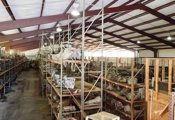 Auto parts warehouse interior shelves